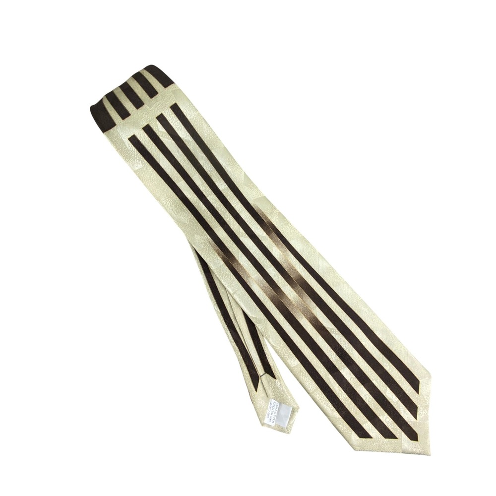 Daniel Ellissa Mens Tie Cream Black Brown Striped Geometric Artsy Art Deco 59x4